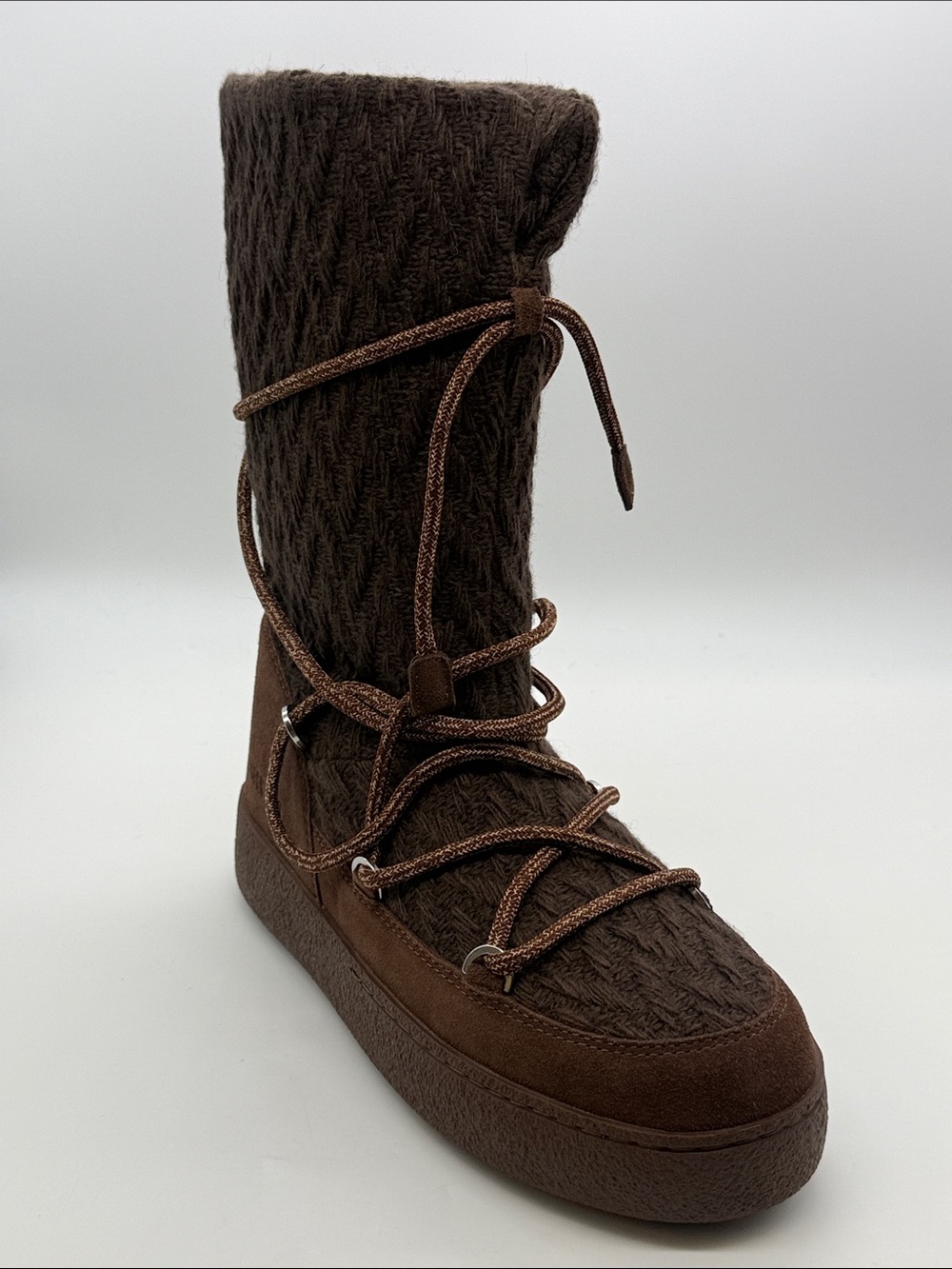 Moon Boot Brown Knit Lace-Up Winter Boot